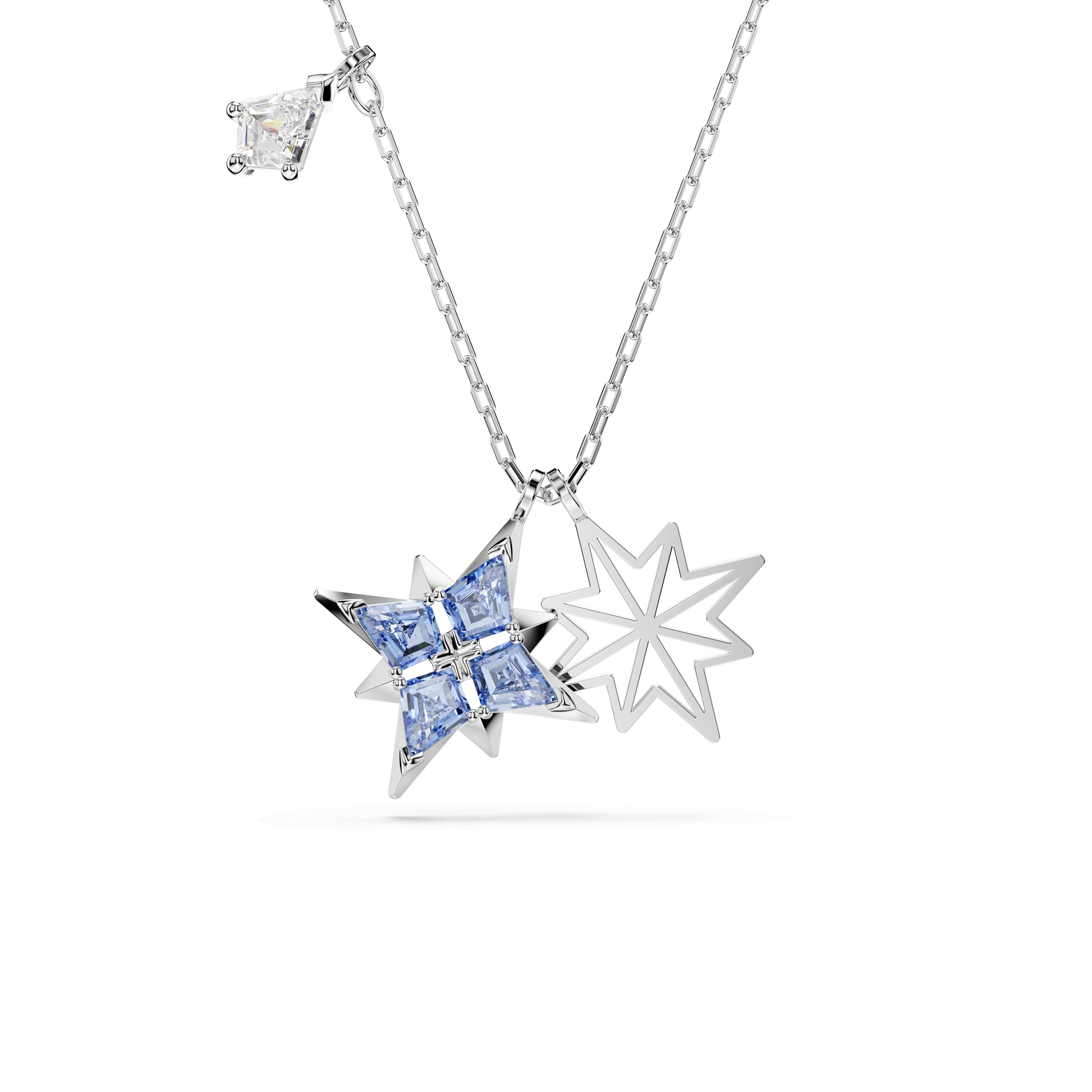 Symbolica pendant, Star, Blue, Rhodium plated