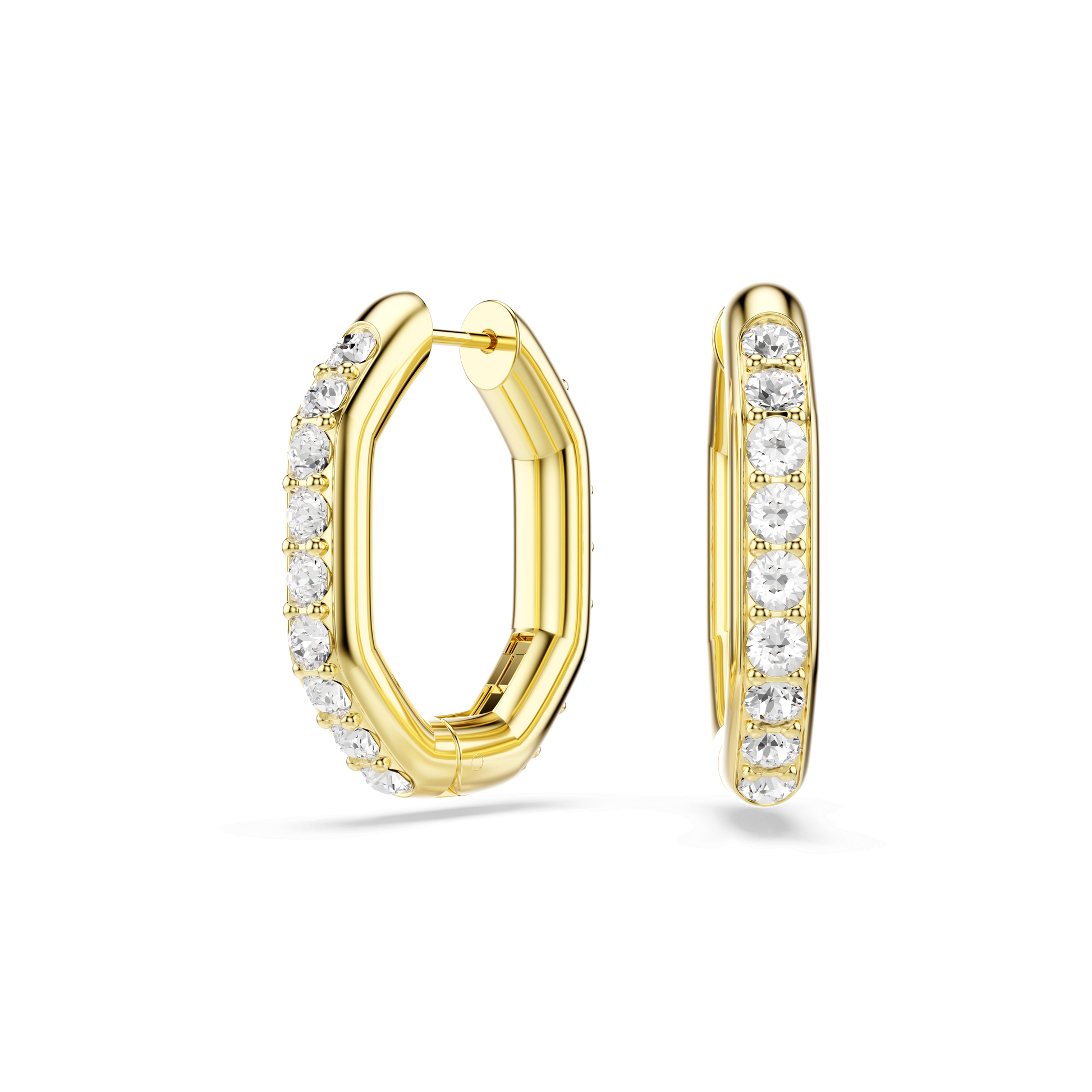 Dextera hoop earrings, Octagon shape, Round cut, White, 18K gold finish