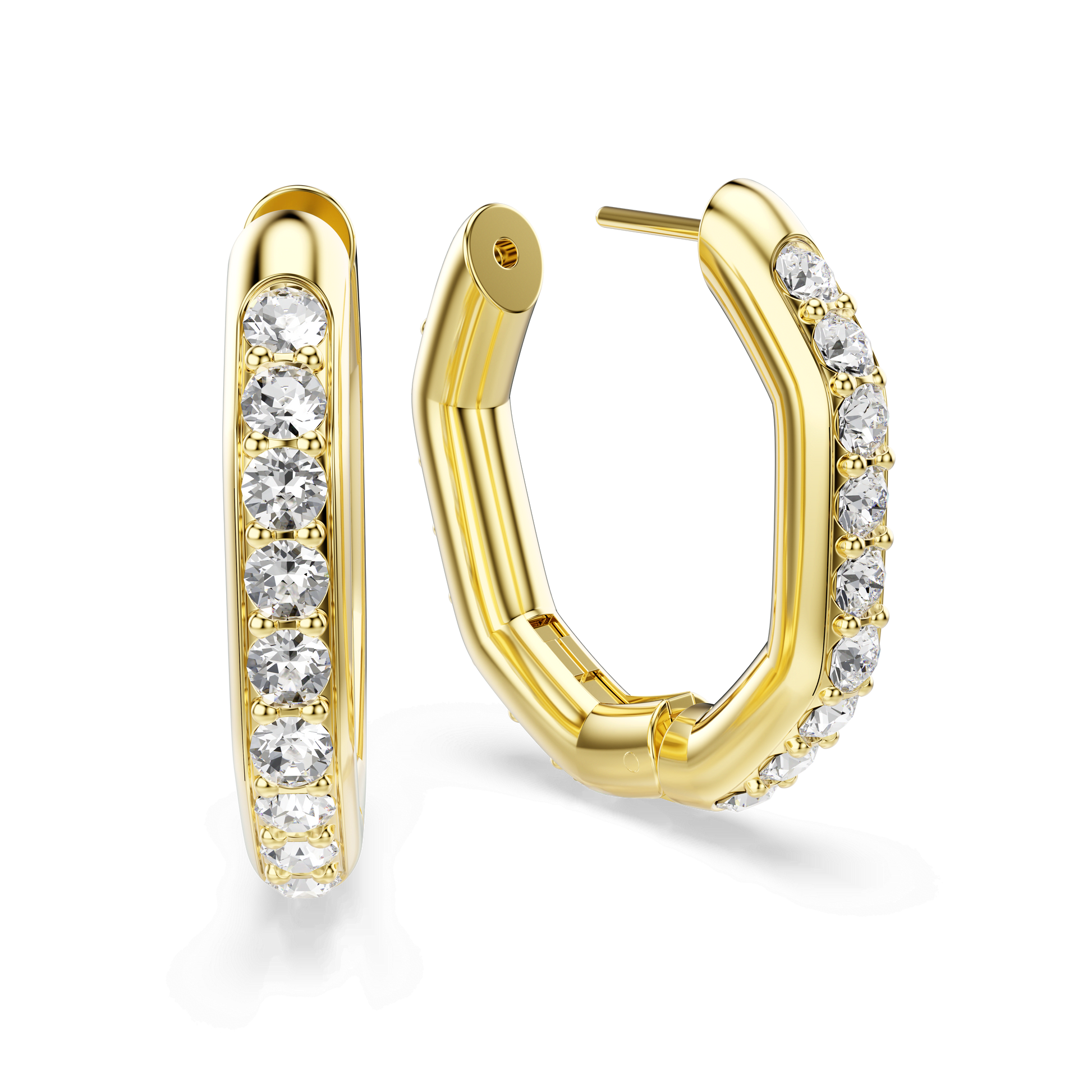 Dextera hoop earrings, Octagon shape, Round cut, White, 18K gold finish