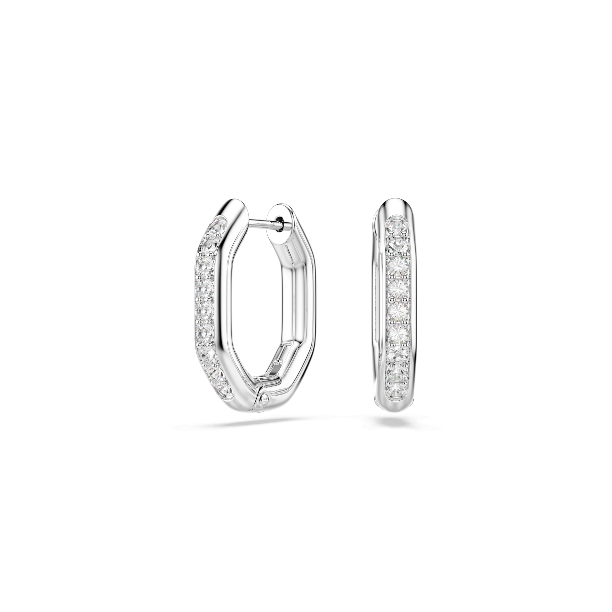 Dextera hoop earrings, Octagon shape, Round cut, White, Rhodium plated