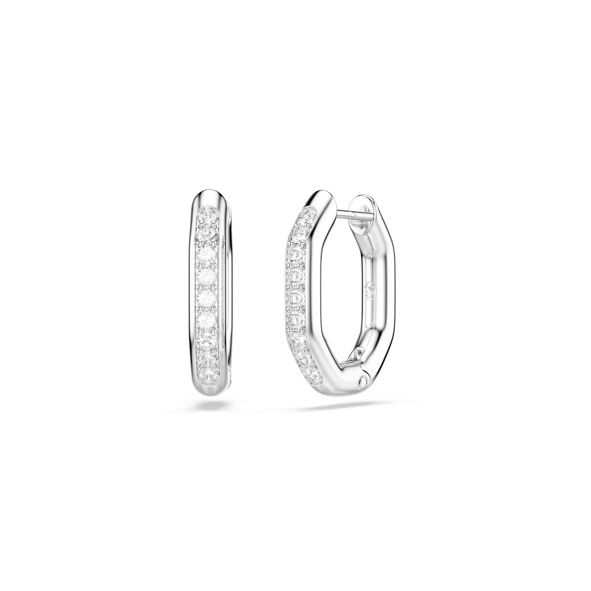 Dextera hoop earrings, Octagon shape, Round cut, White, Rhodium plated