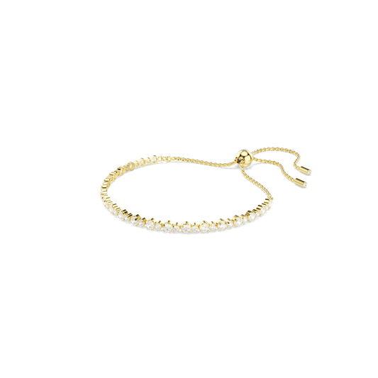 Matrix Tennis bracelet, Round cut, White, 18K gold finish