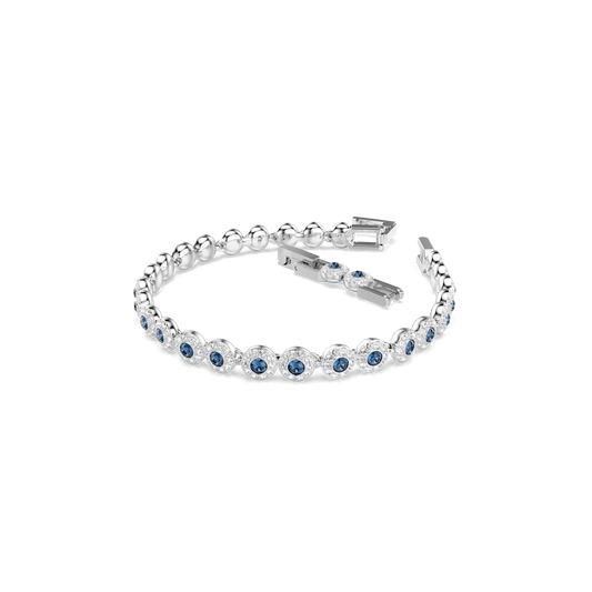 Una Angelic Tennis bracelet, Round cut, Blue, Rhodium plated
