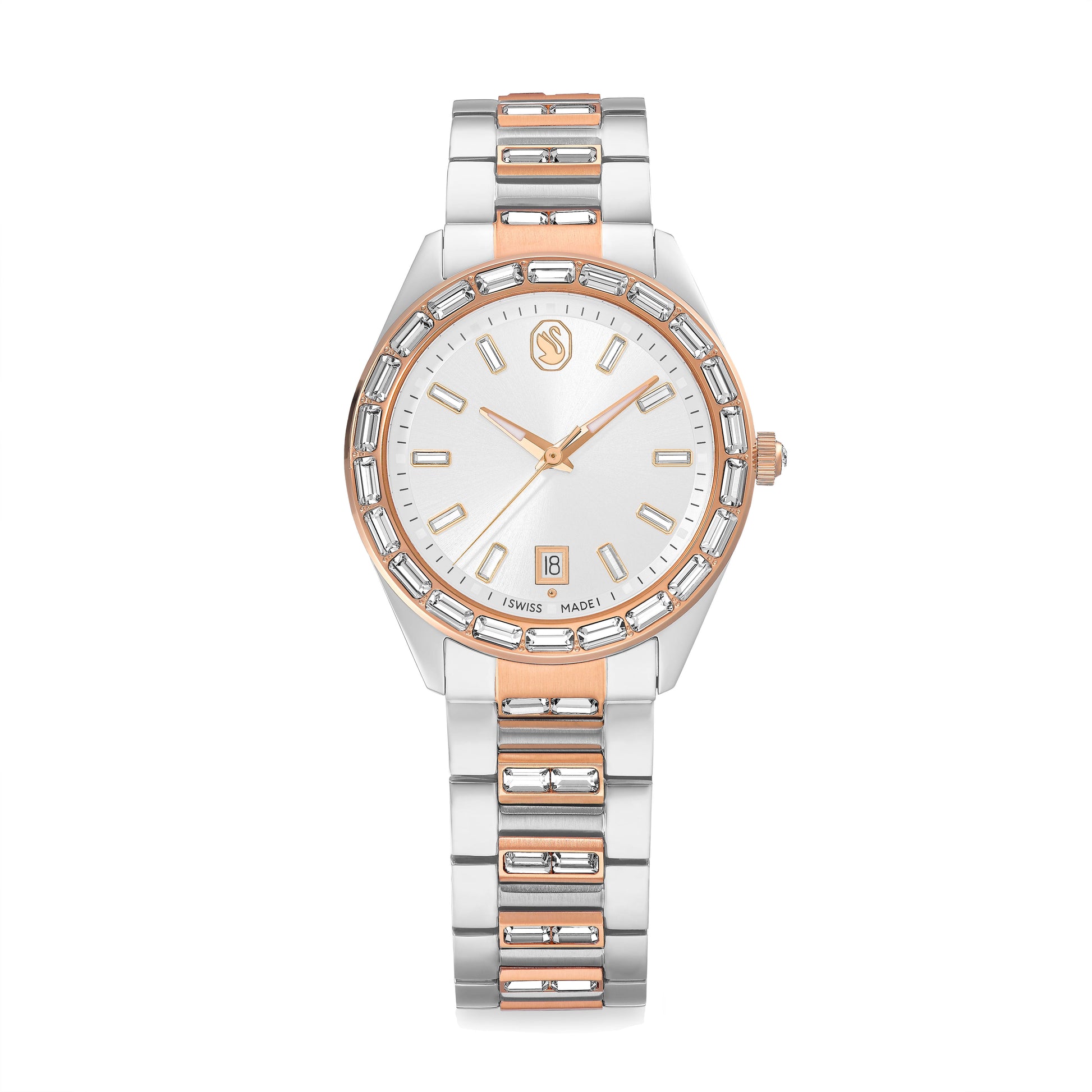 Matrix date watch, Swiss Made, Metal bracelet, Rose gold tone, Mixed metal finish