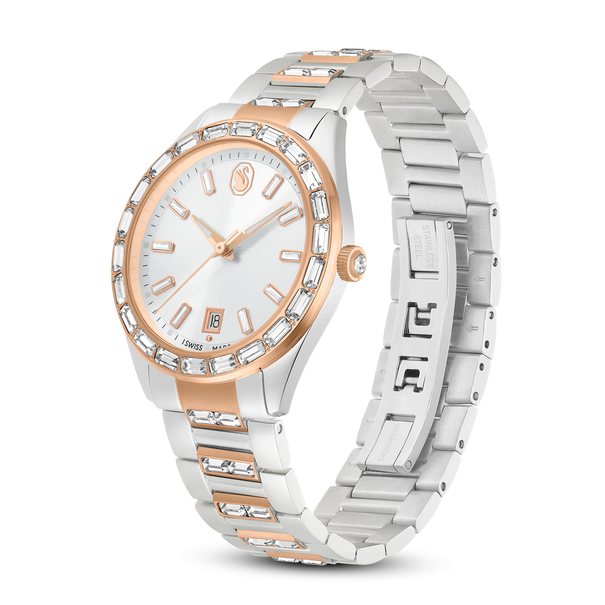 Matrix date watch, Swiss Made, Metal bracelet, Rose gold tone, Mixed metal finish