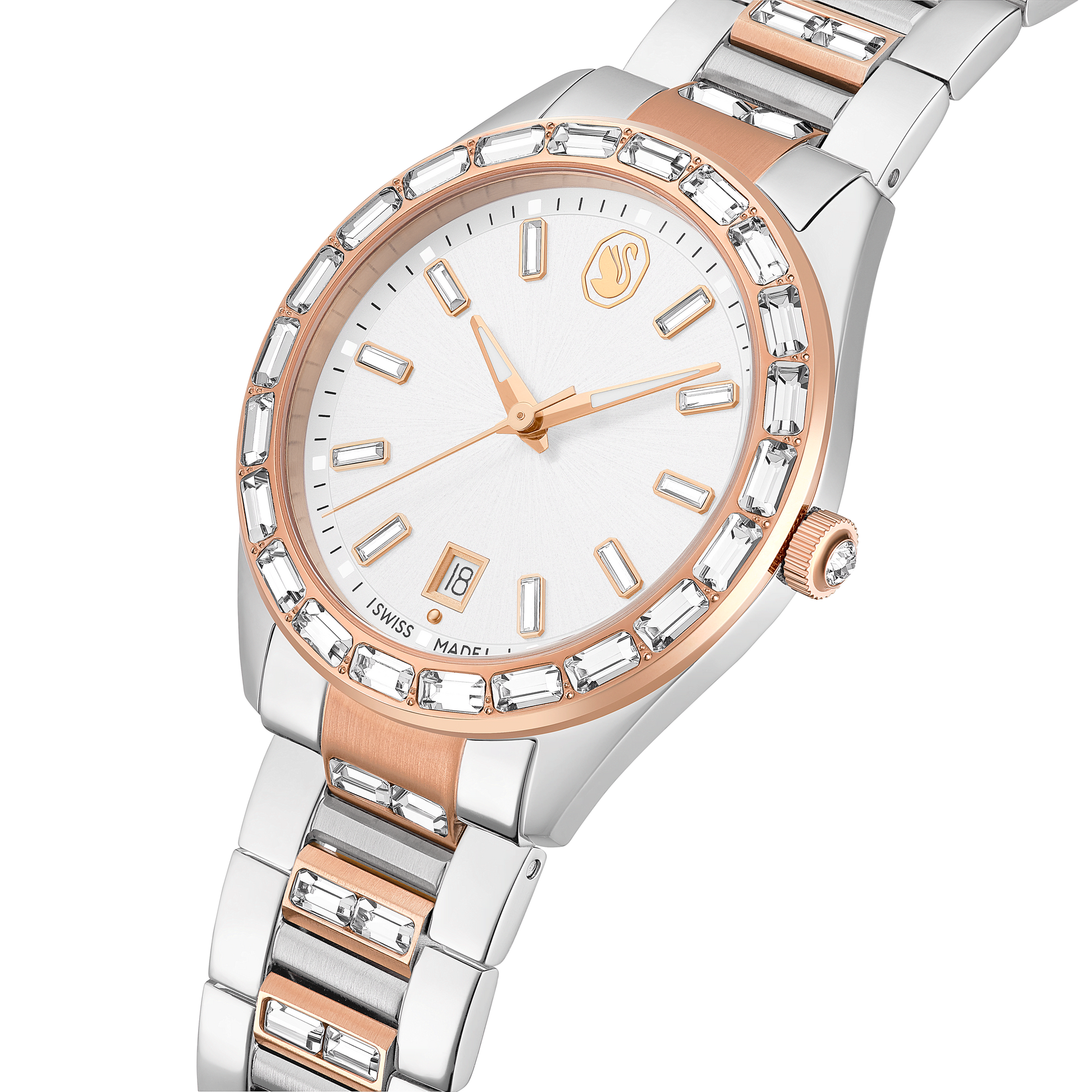 Matrix date watch, Swiss Made, Metal bracelet, Rose gold tone, Mixed metal finish