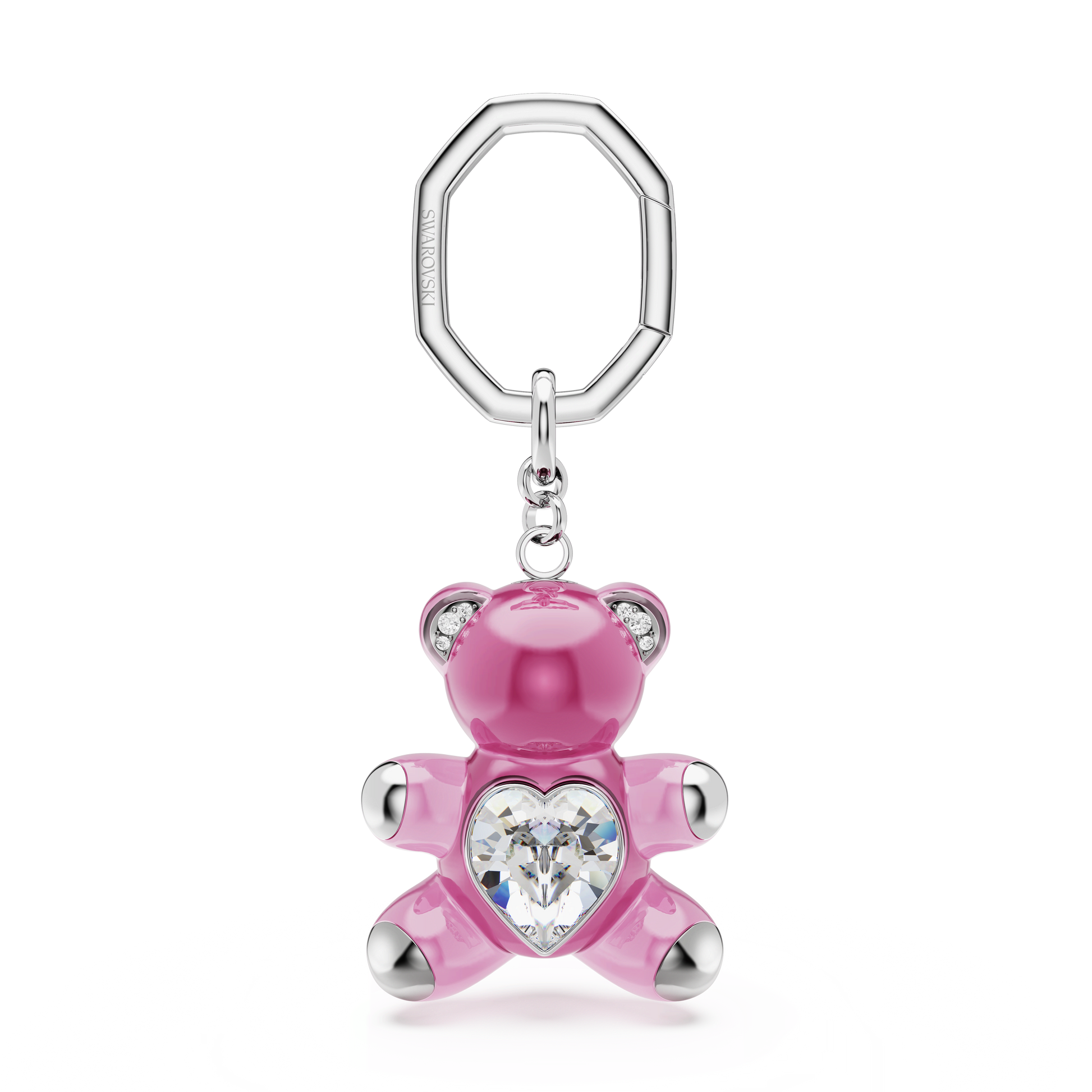 Teddy key ring, Bear, Pink, Rhodium plated