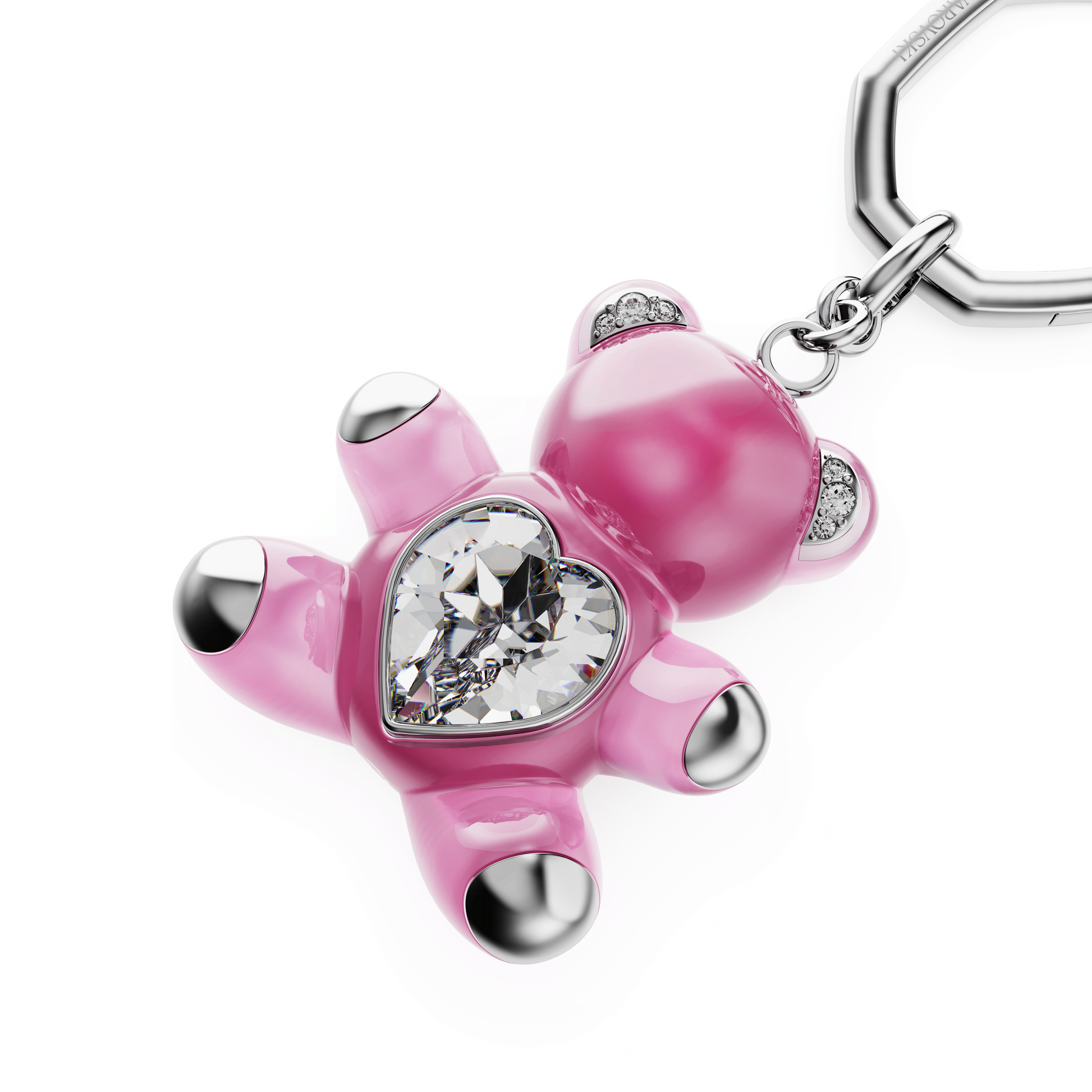 Teddy key ring, Bear, Pink, Rhodium plated