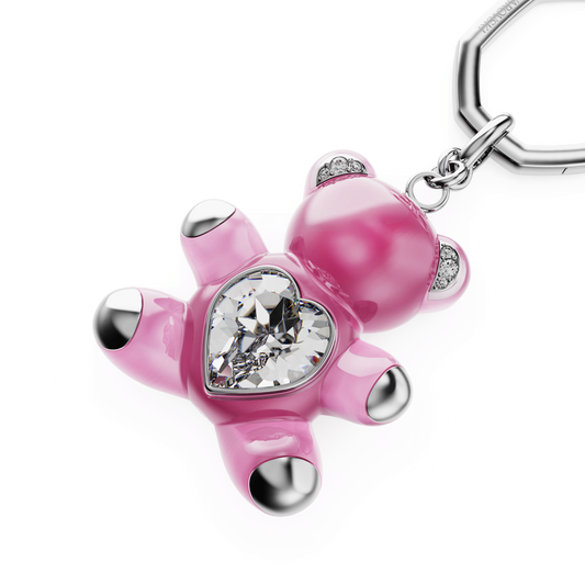 Teddy key ring, Bear, Pink, Rhodium plated