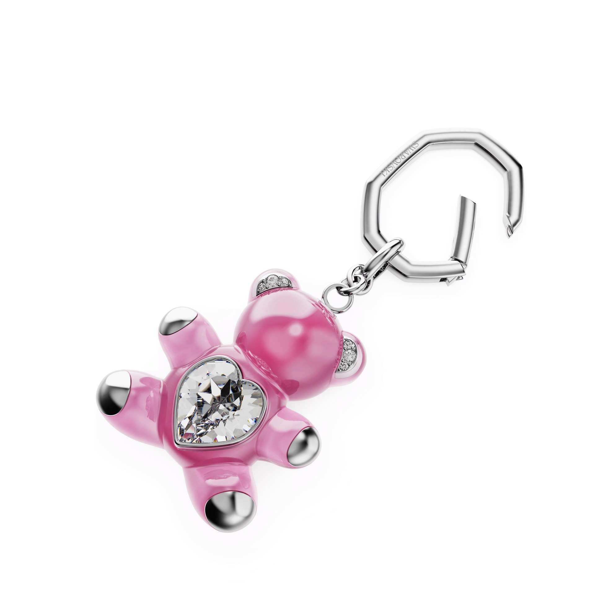 Teddy key ring, Bear, Pink, Rhodium plated