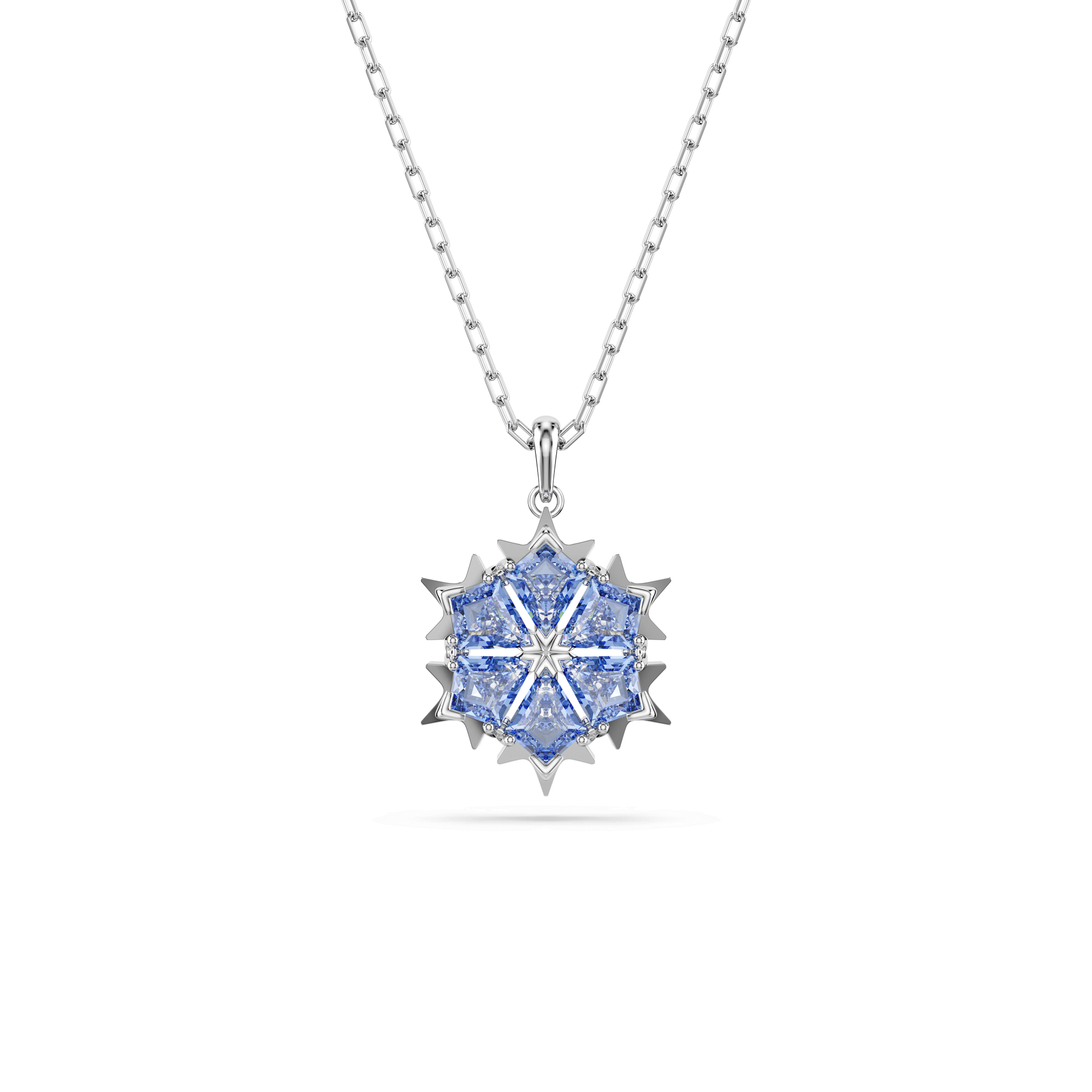 Magic pendant, Snowflake, Blue, Rhodium plated