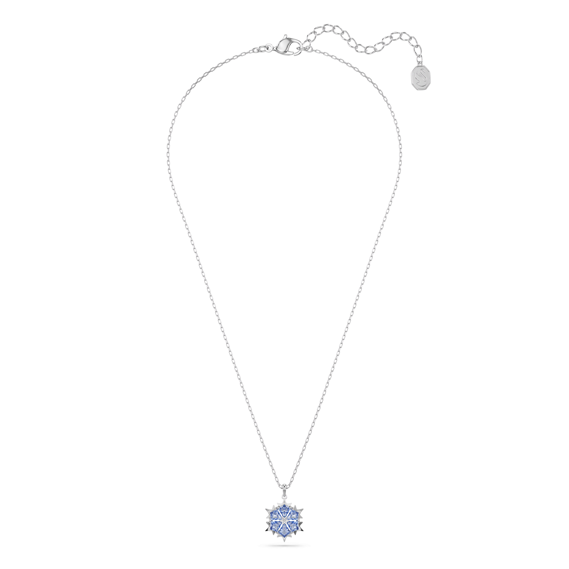 Magic pendant, Snowflake, Blue, Rhodium plated