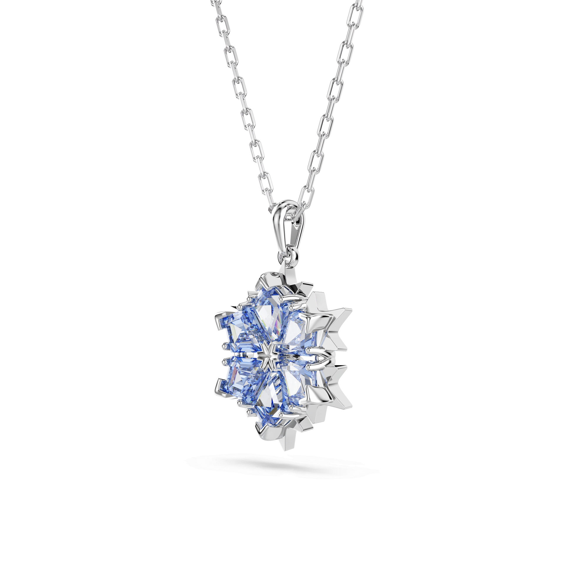 Magic pendant, Snowflake, Blue, Rhodium plated
