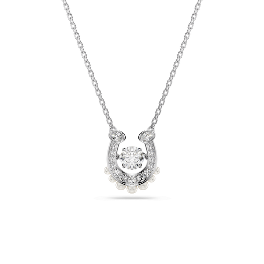 Symbolica pendant, Crystal pearl, Round cut, Pavé, Horse shoe, White, Rhodium plated