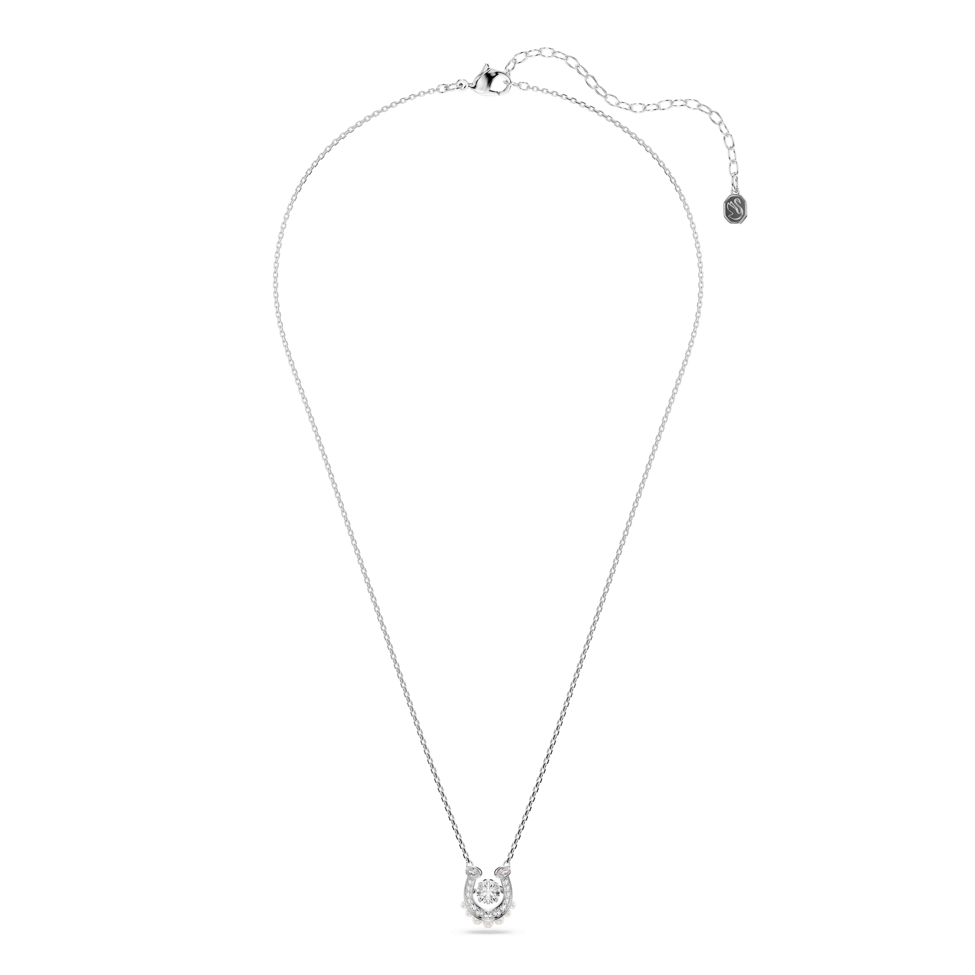 Symbolica pendant, Crystal pearl, Round cut, Pavé, Horse shoe, White, Rhodium plated