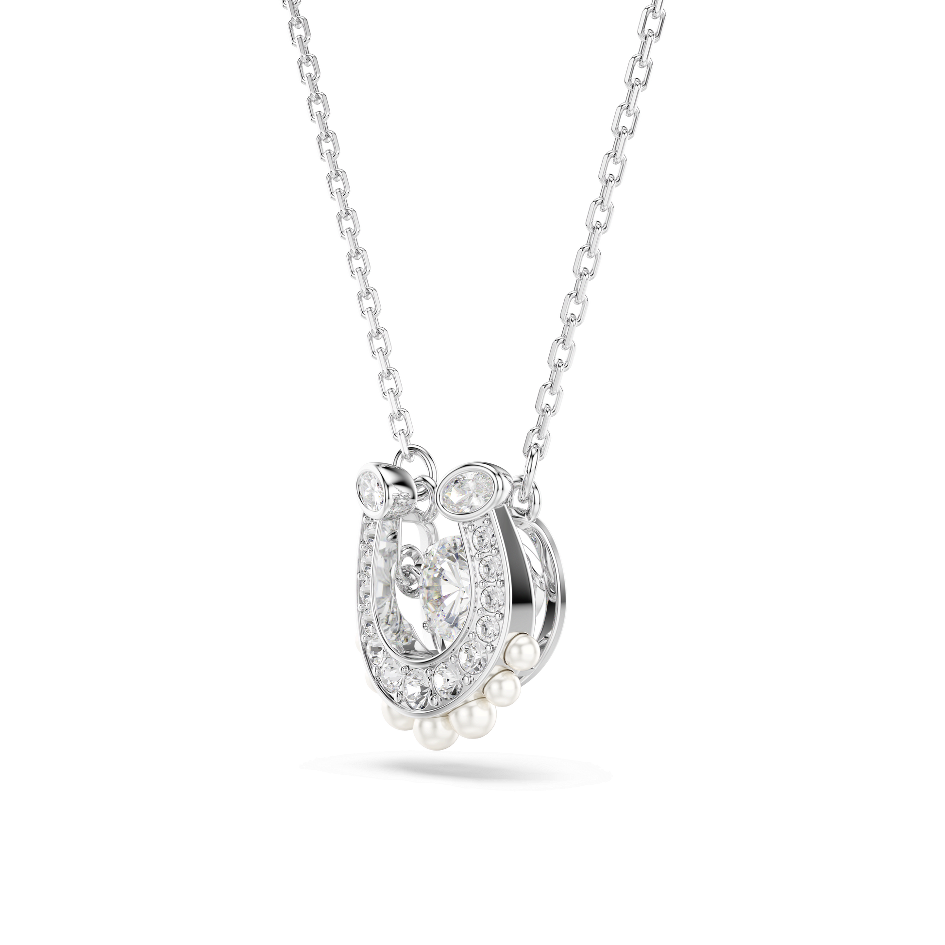 Symbolica pendant, Crystal pearl, Round cut, Pavé, Horse shoe, White, Rhodium plated