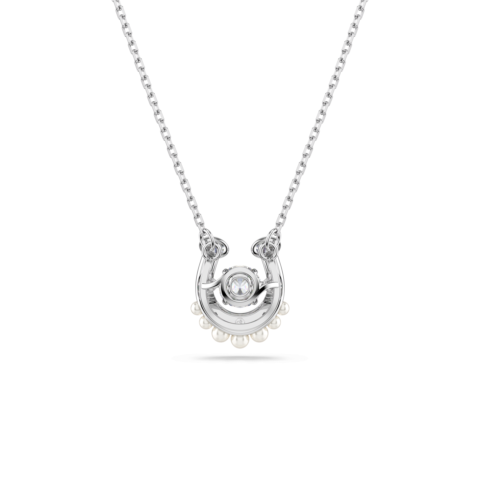 Symbolica pendant, Crystal pearl, Round cut, Pavé, Horse shoe, White, Rhodium plated