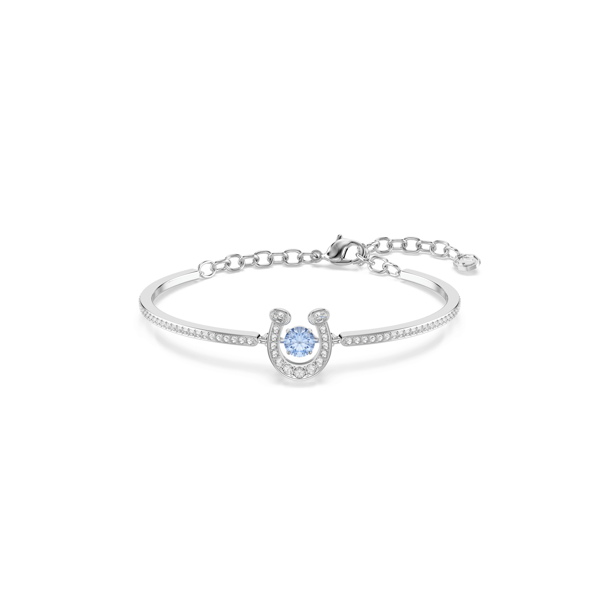 Symbolica bangle, Round cut, Pavé, Horse shoe, Blue, Rhodium plated