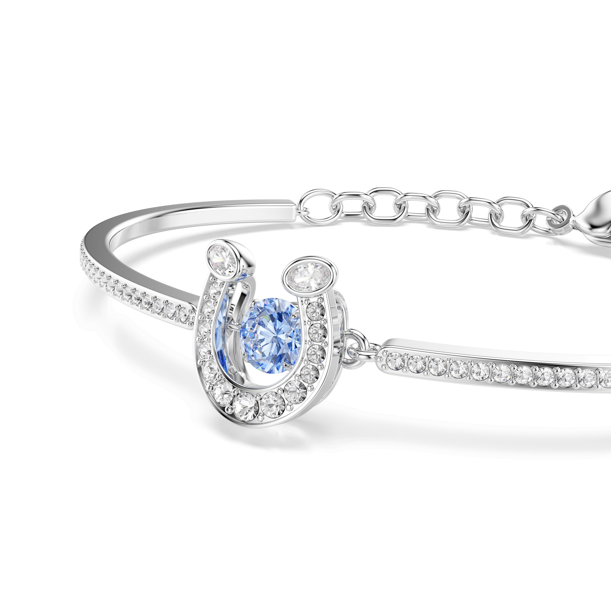 Symbolica bangle, Round cut, Pavé, Horse shoe, Blue, Rhodium plated