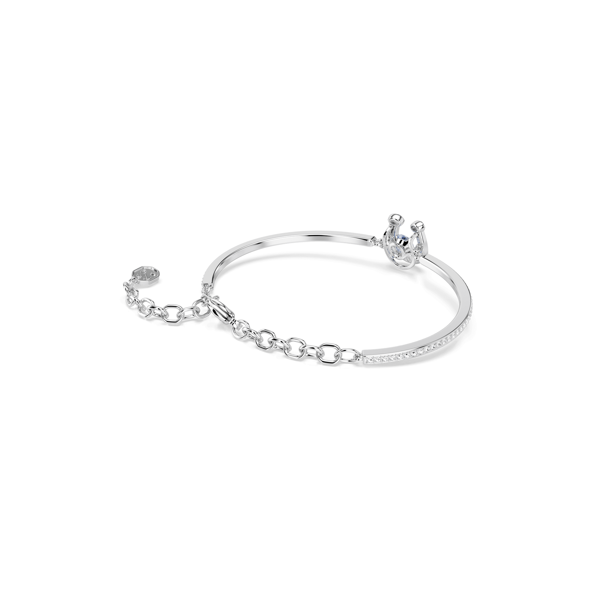 Symbolica bangle, Round cut, Pavé, Horse shoe, Blue, Rhodium plated