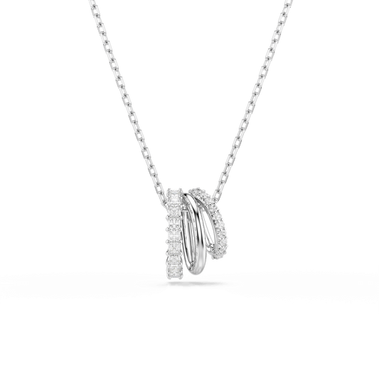 Hyperbola pendant, Round cut, White, Rhodium plated