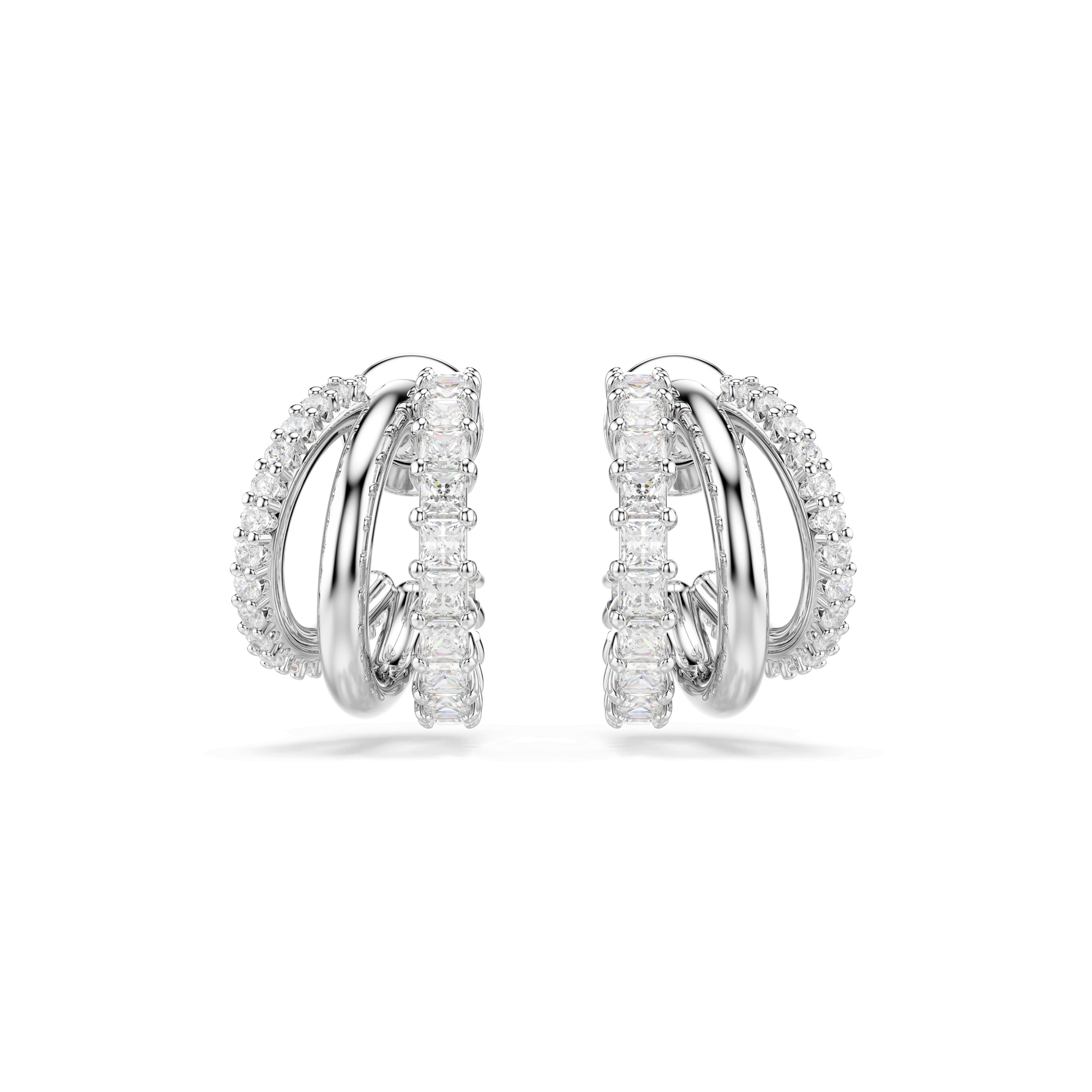 Hyperbola hoop earrings, Round cut, Mini, White, Rhodium plated