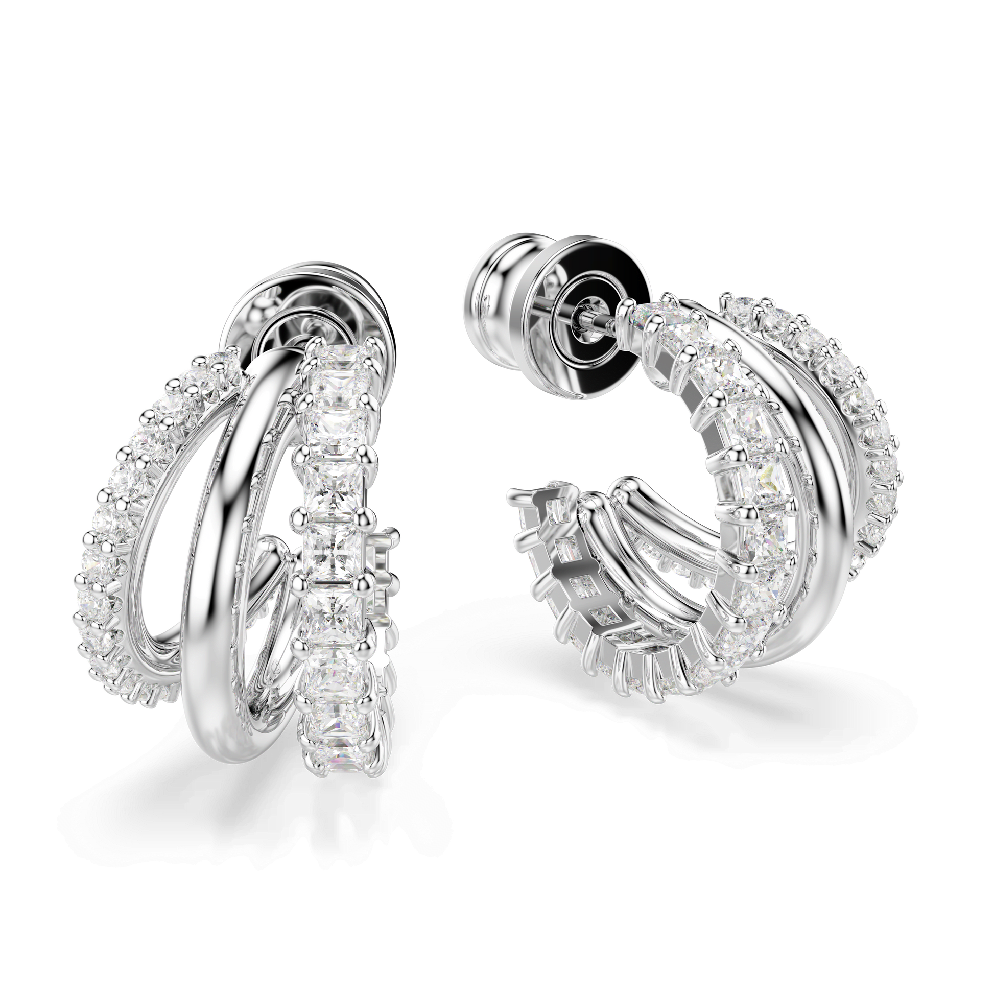 Hyperbola hoop earrings, Round cut, Mini, White, Rhodium plated