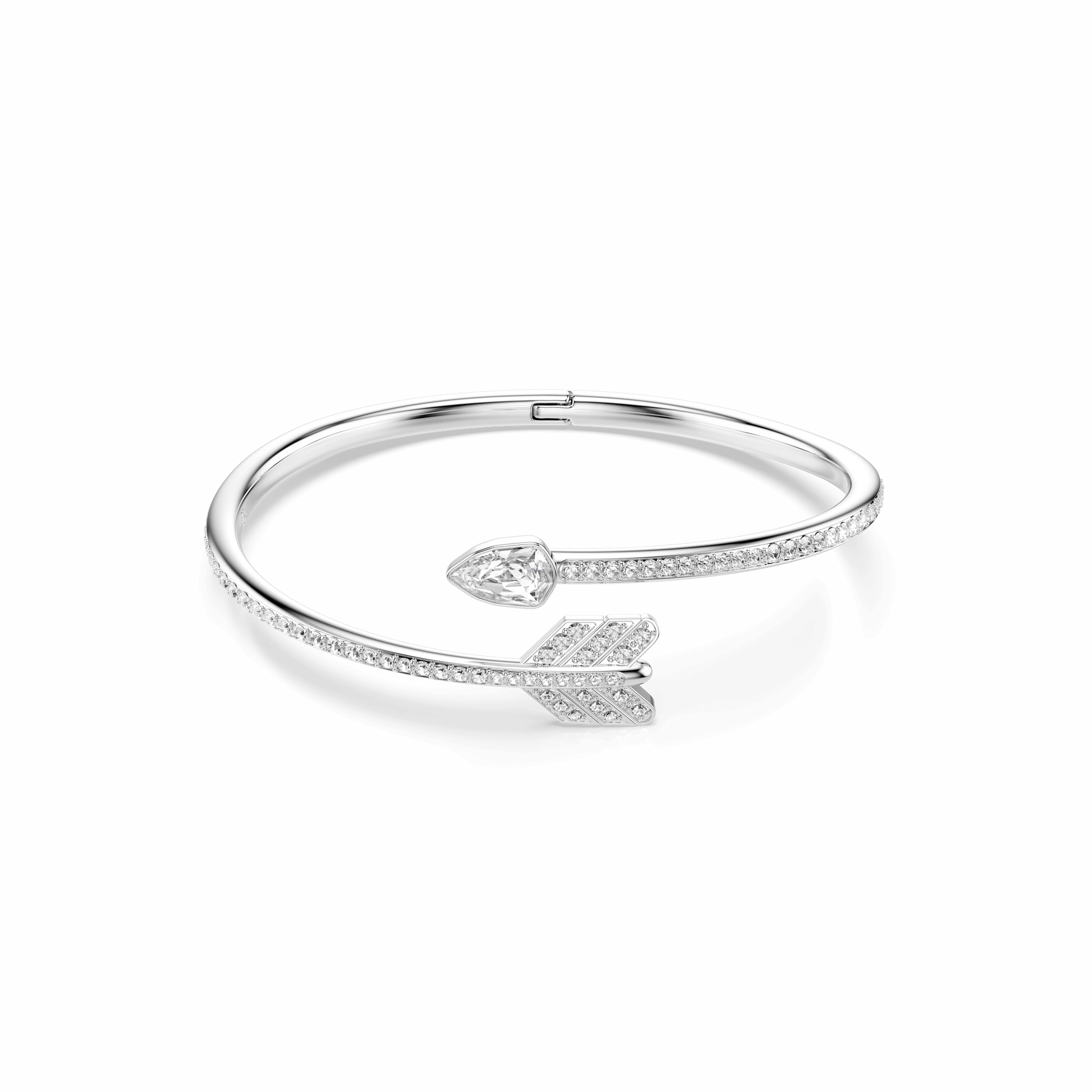 Idyllia bangle, Mixed cuts, Arrow, White, Rhodium plated