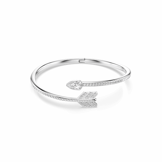 Idyllia bangle, Mixed cuts, Arrow, White, Rhodium plated