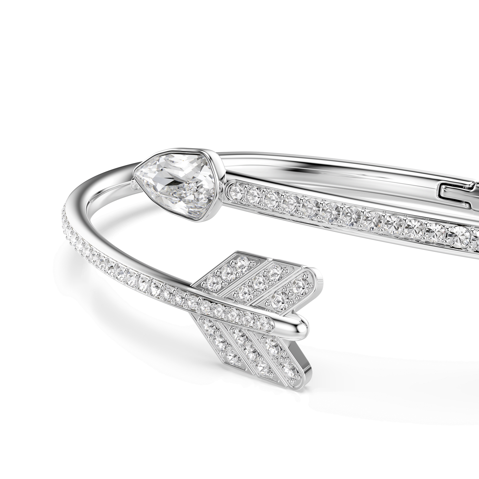 Idyllia bangle, Mixed cuts, Arrow, White, Rhodium plated