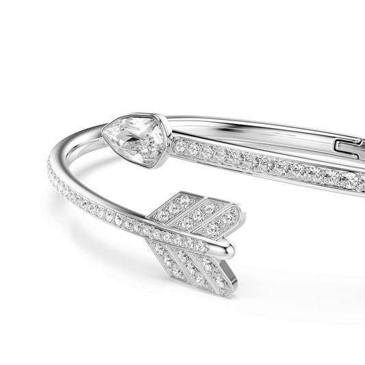 Idyllia bangle, Mixed cuts, Arrow, White, Rhodium plated