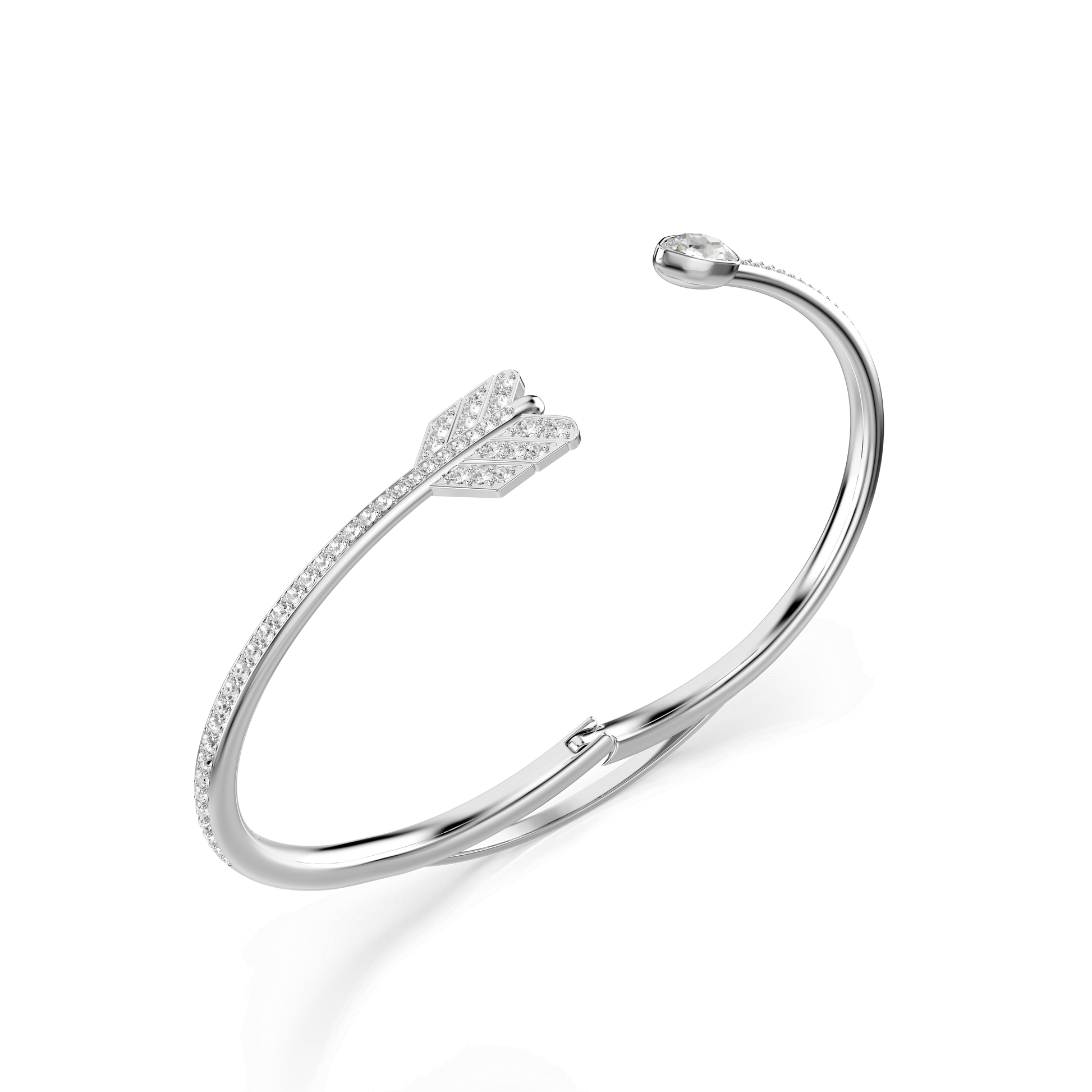 Idyllia bangle, Mixed cuts, Arrow, White, Rhodium plated