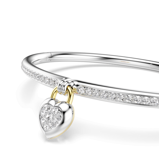 Idyllia bangle, Mixed cuts, Heart, Pink, Mixed metal finish