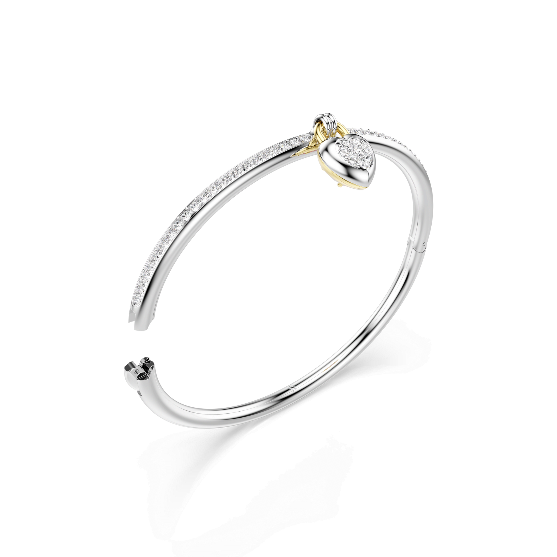 Idyllia bangle, Mixed cuts, Heart, Pink, Mixed metal finish