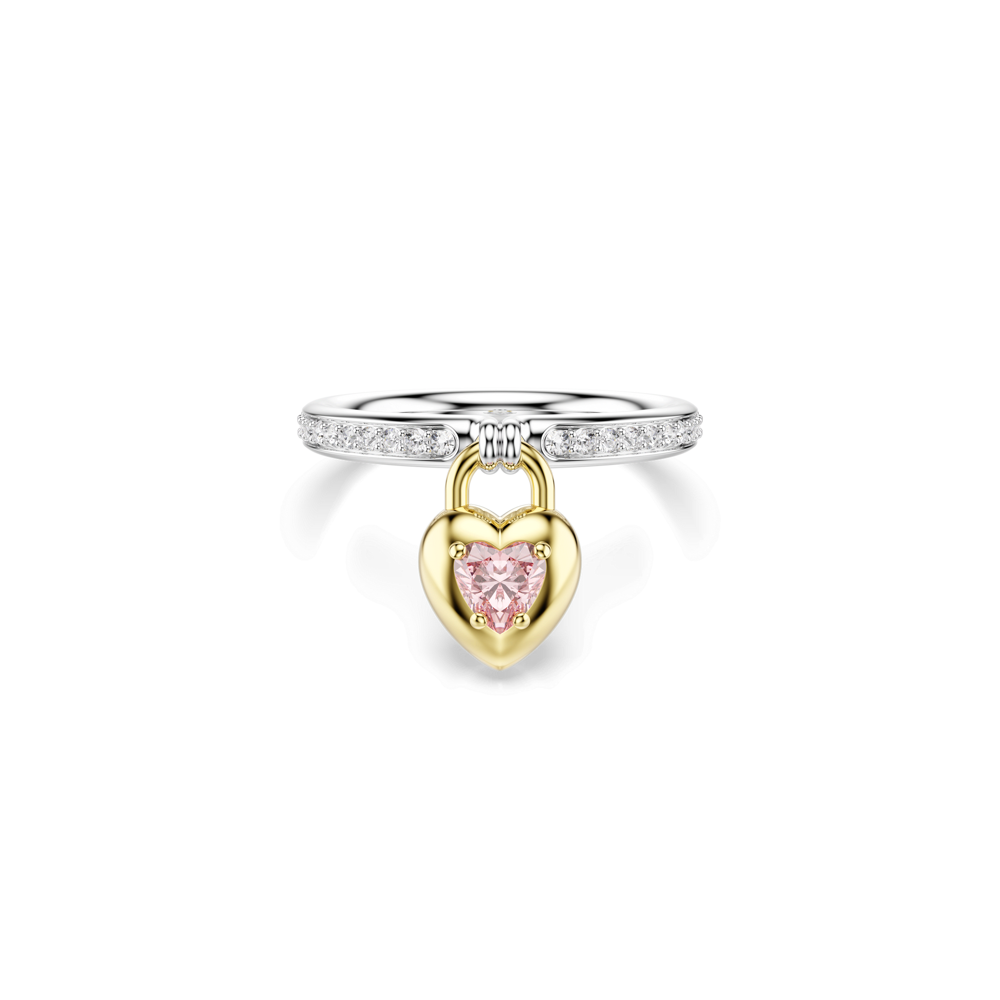 Idyllia motif ring, Mixed cuts, Heart, Pink, Mixed metal finish