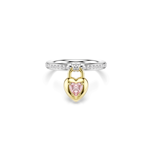 Idyllia motif ring, Mixed cuts, Heart, Pink, Mixed metal finish
