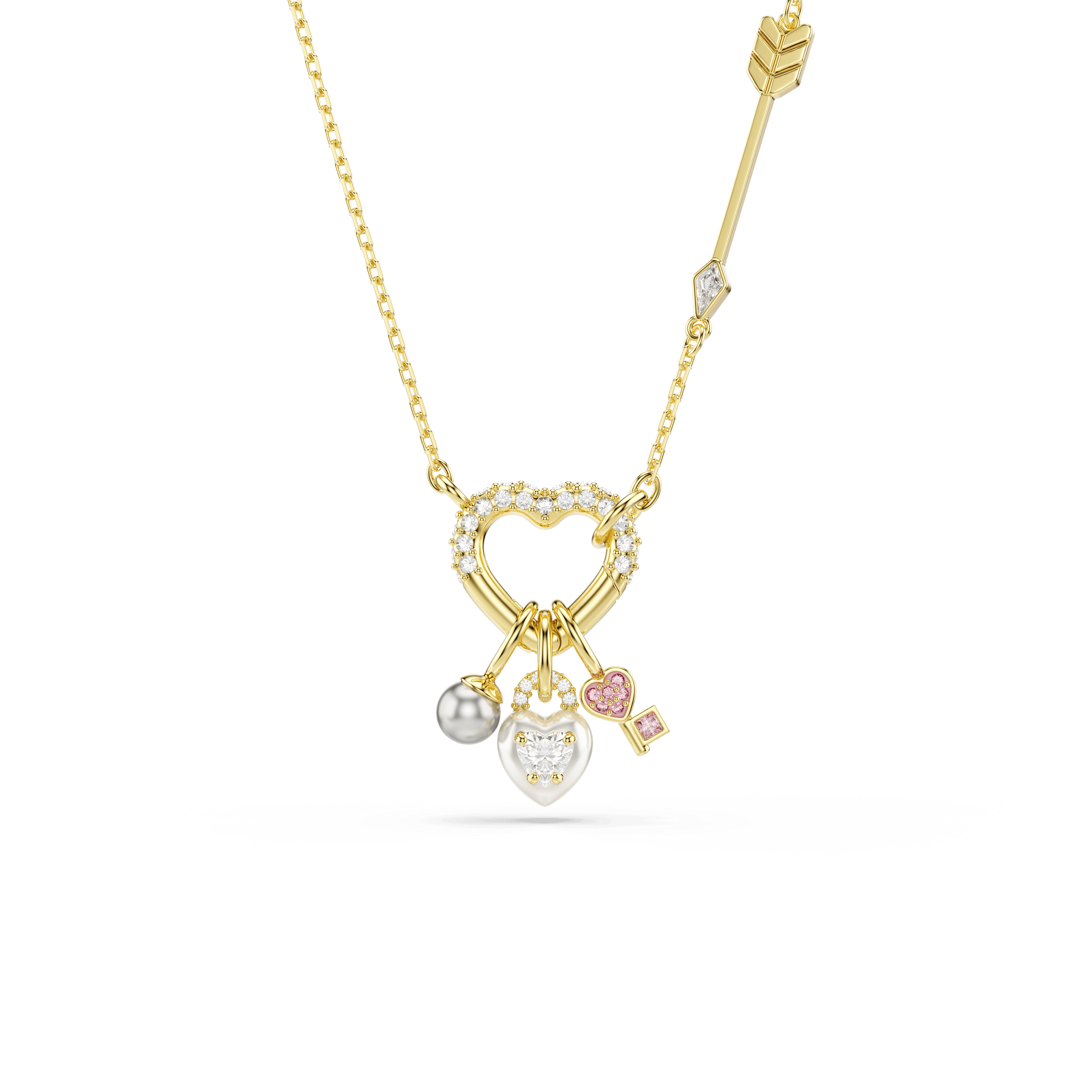 Idyllia pendant, Mixed cuts, Heart, Key, Pink, 18K gold finish