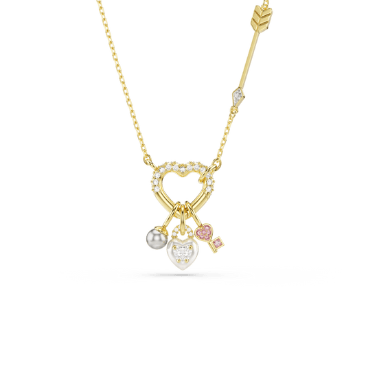 Idyllia pendant, Mixed cuts, Heart, Key, Pink, 18K gold finish