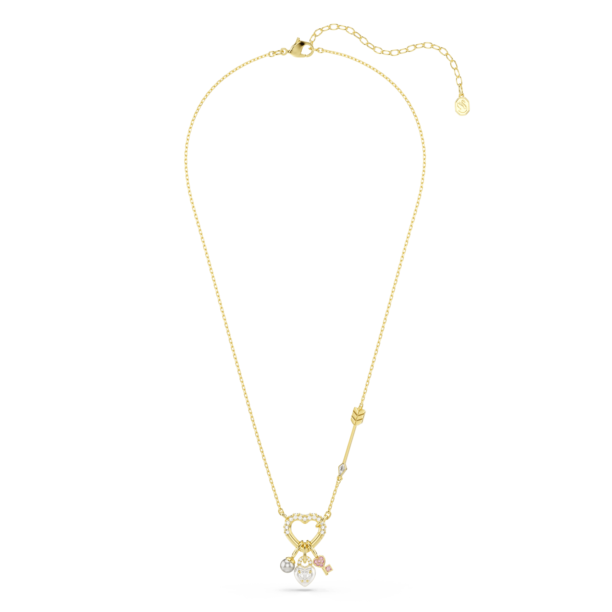 Idyllia pendant, Mixed cuts, Heart, Key, Pink, 18K gold finish