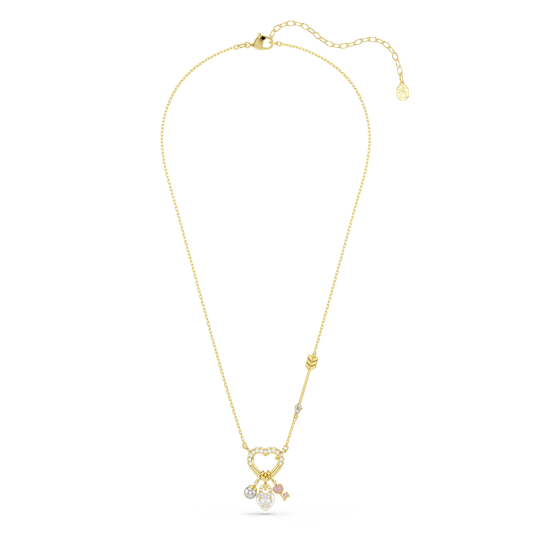Idyllia pendant, Mixed cuts, Heart, Key, Pink, 18K gold finish