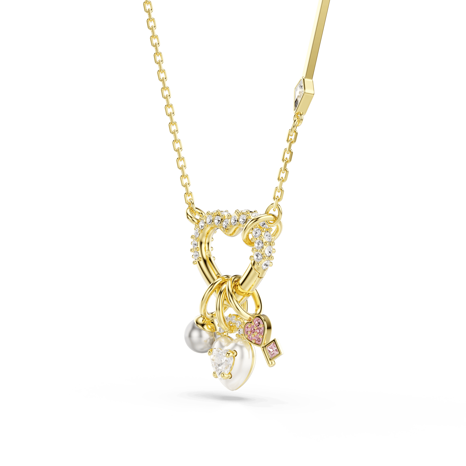 Idyllia pendant, Mixed cuts, Heart, Key, Pink, 18K gold finish