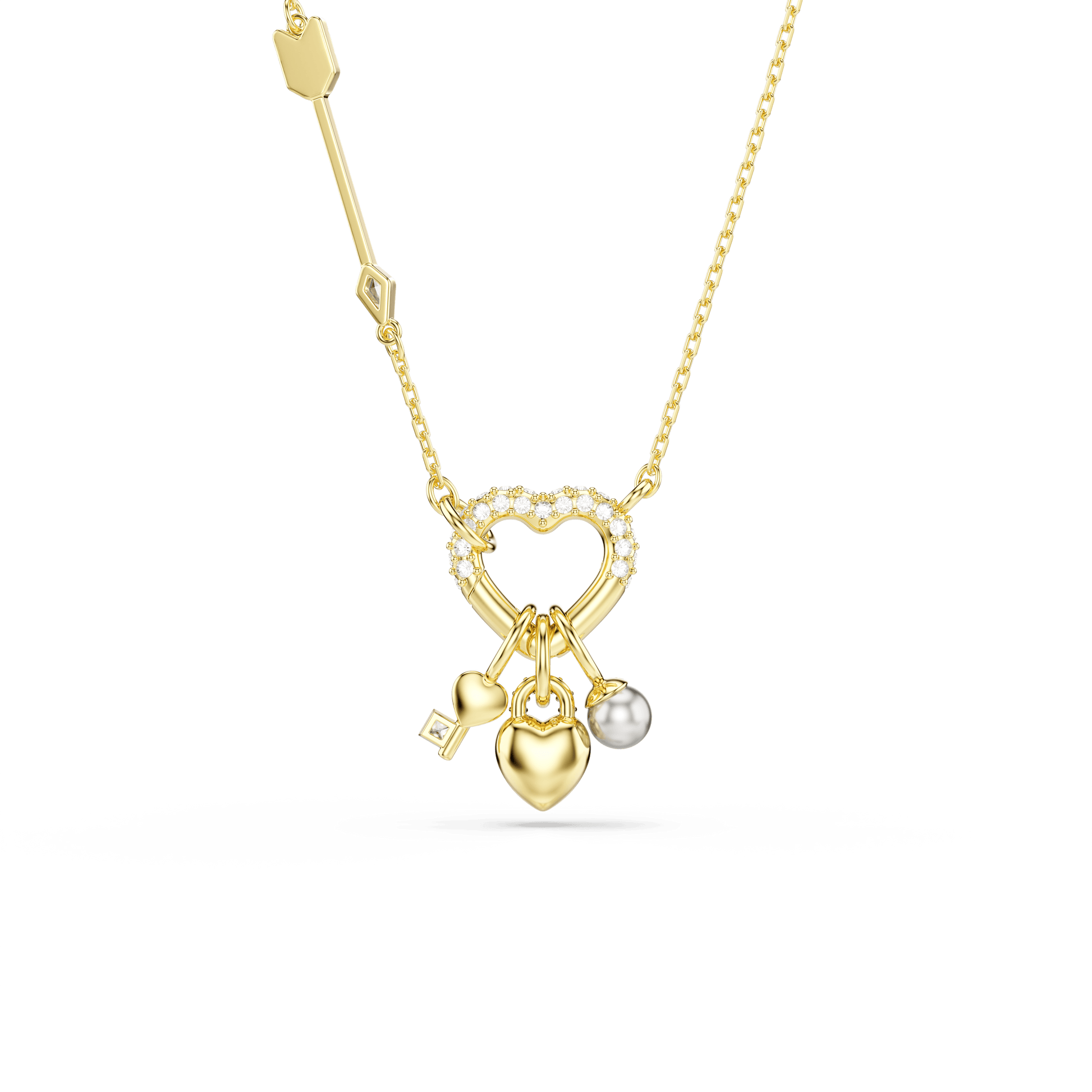 Idyllia pendant, Mixed cuts, Heart, Key, Pink, 18K gold finish