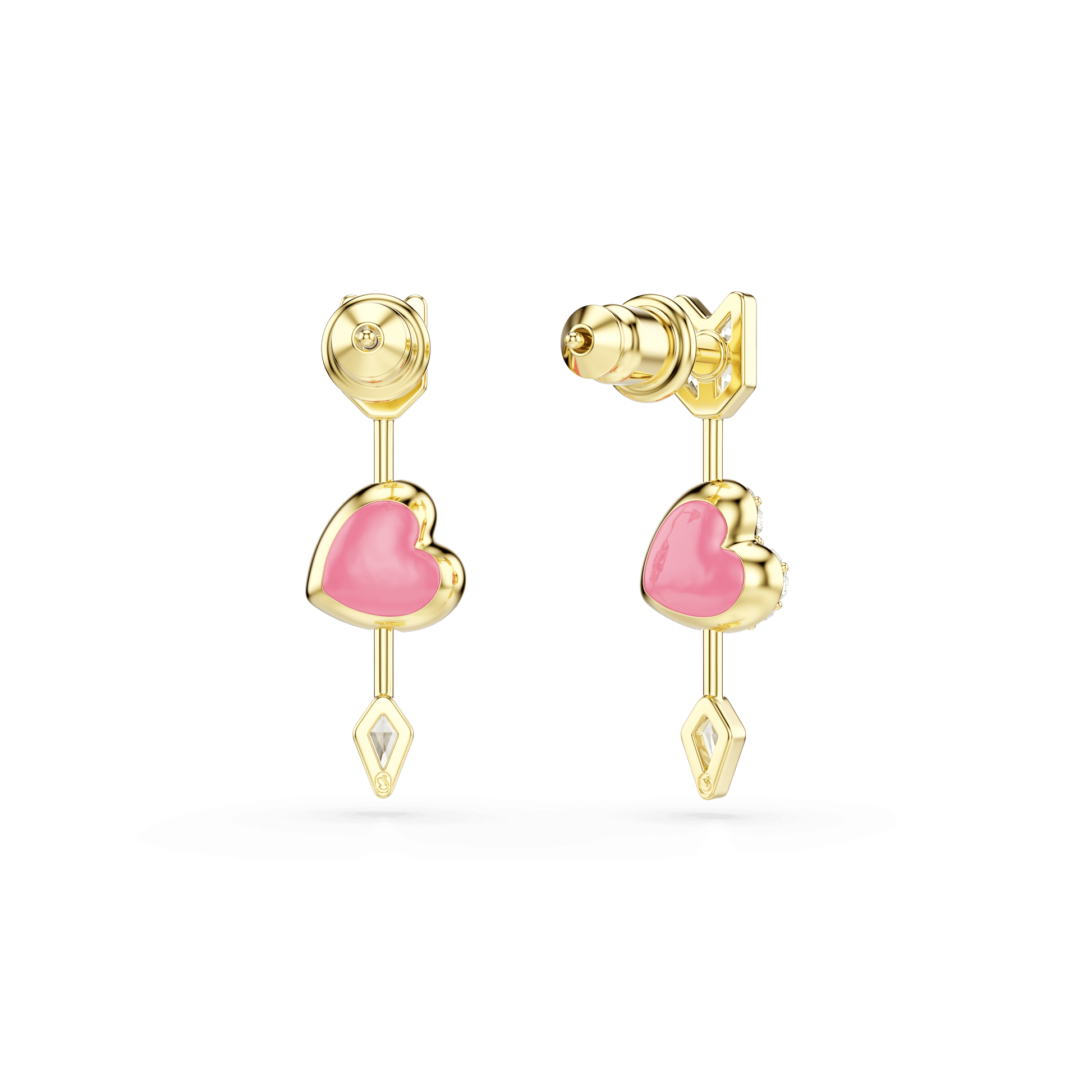 Idyllia drop earrings, Mixed cuts, Heart with arrow, White, 18K gold finish