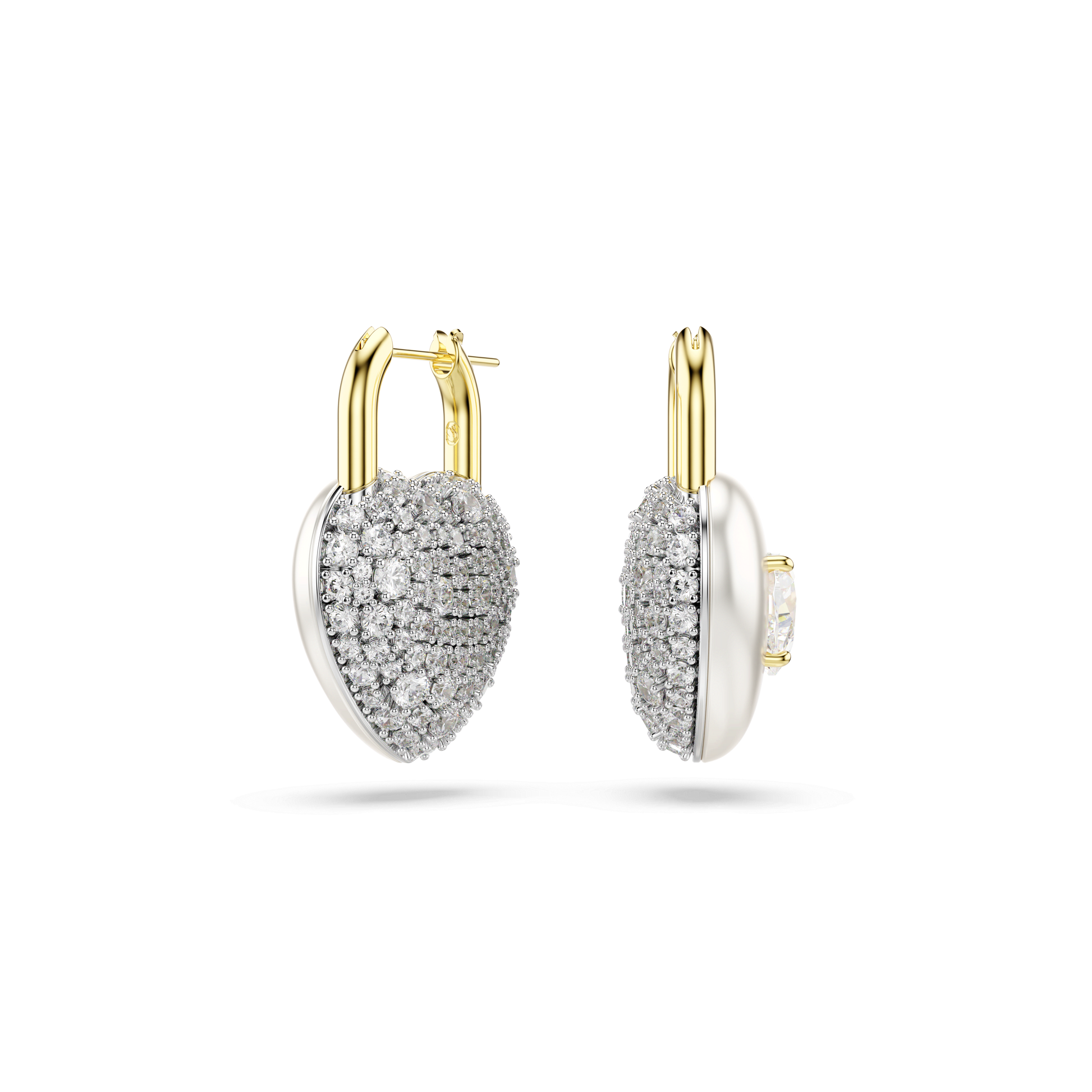 Idyllia drop earrings, Mixed cuts, Heart, White, 18K gold finish