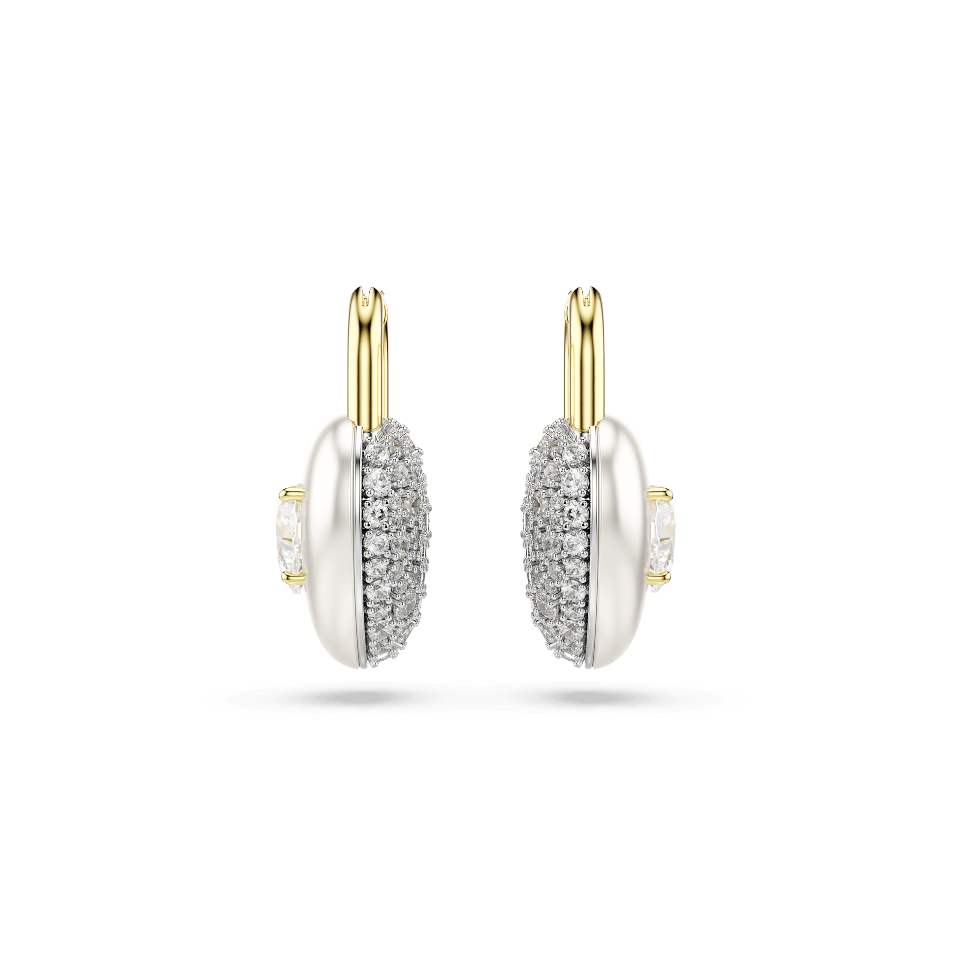 Idyllia drop earrings, Mixed cuts, Heart, White, 18K gold finish