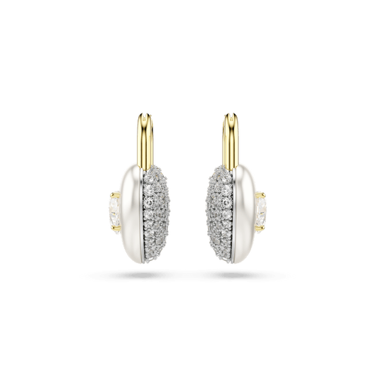 Idyllia drop earrings, Mixed cuts, Heart, White, 18K gold finish