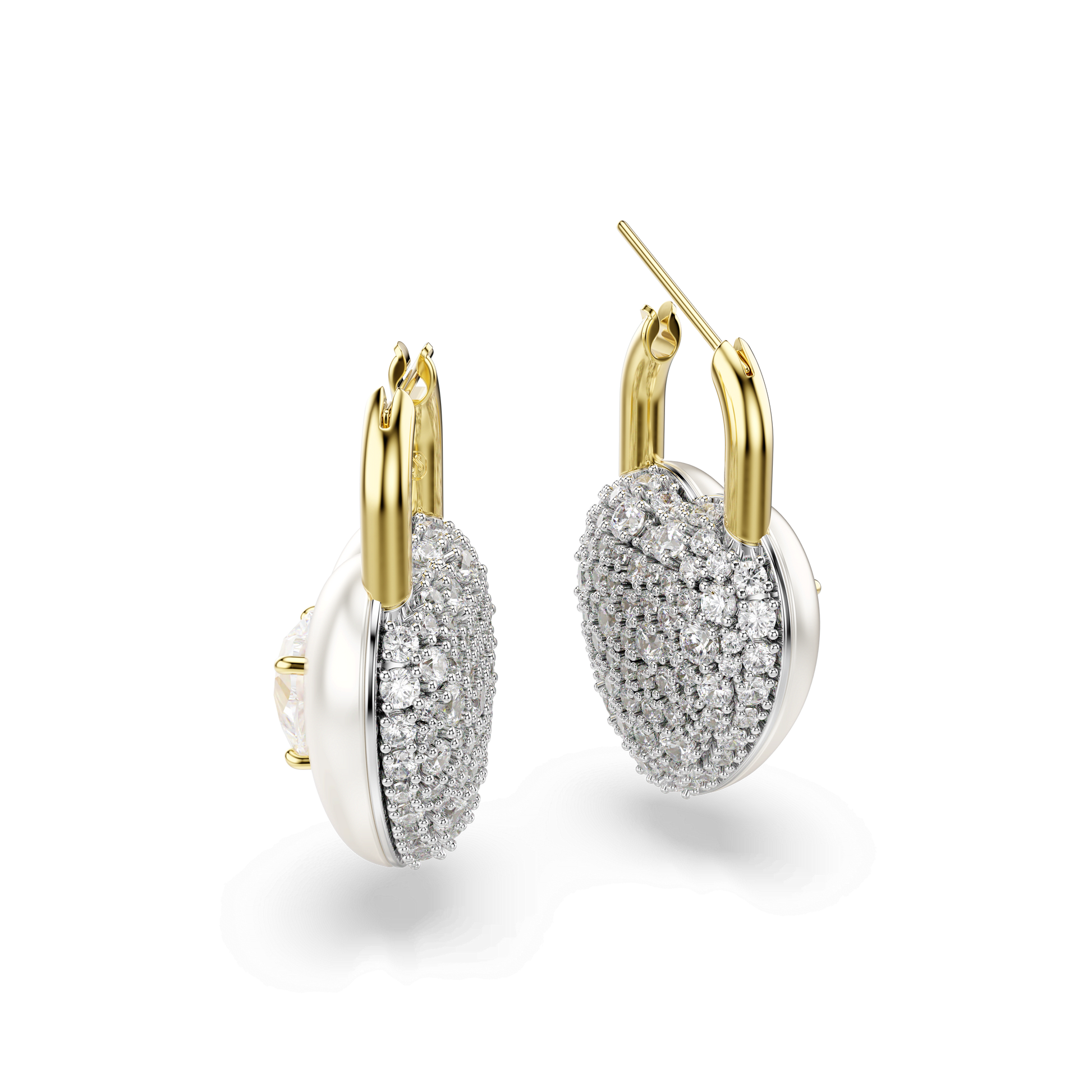 Idyllia drop earrings, Mixed cuts, Heart, White, 18K gold finish