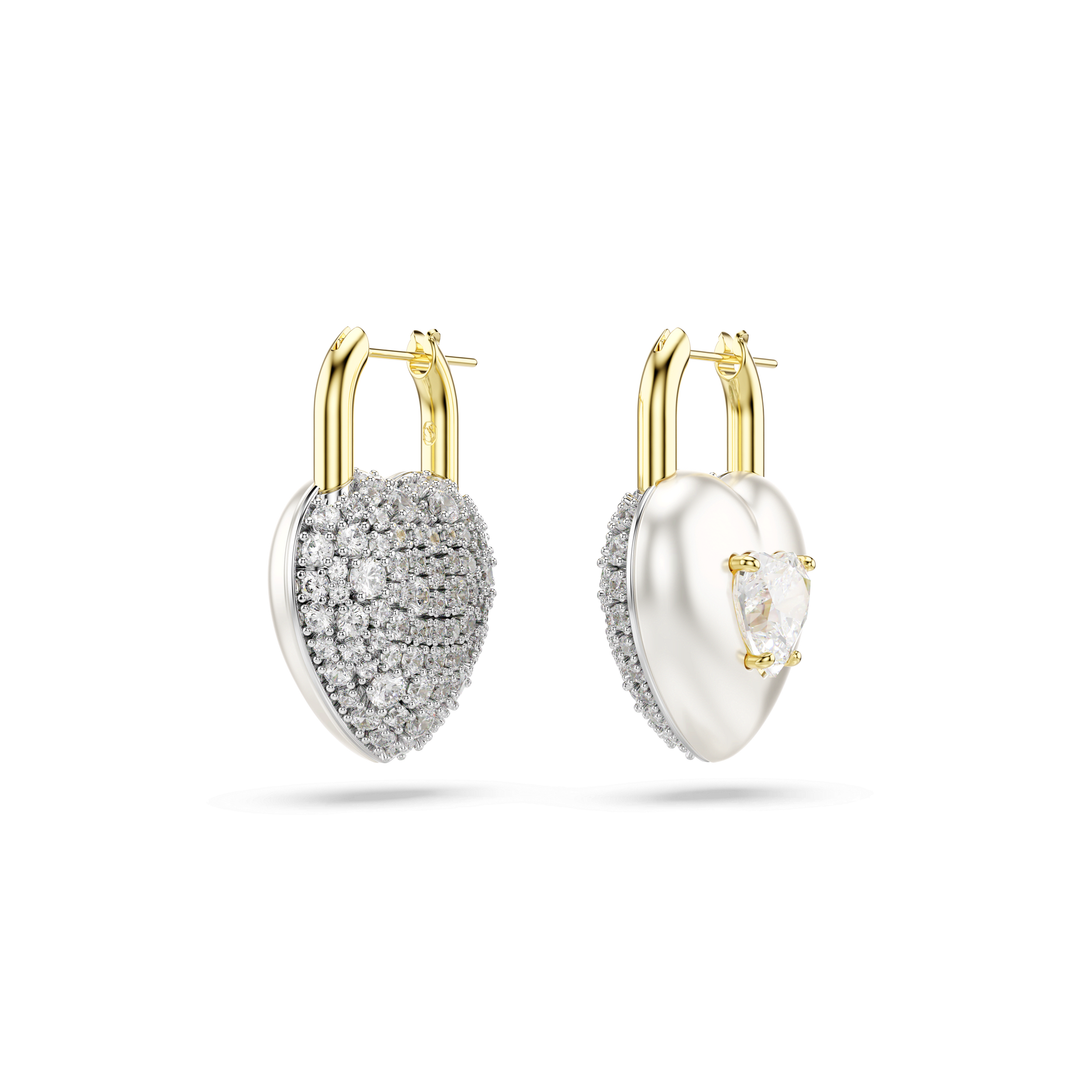 Idyllia drop earrings, Mixed cuts, Heart, White, 18K gold finish