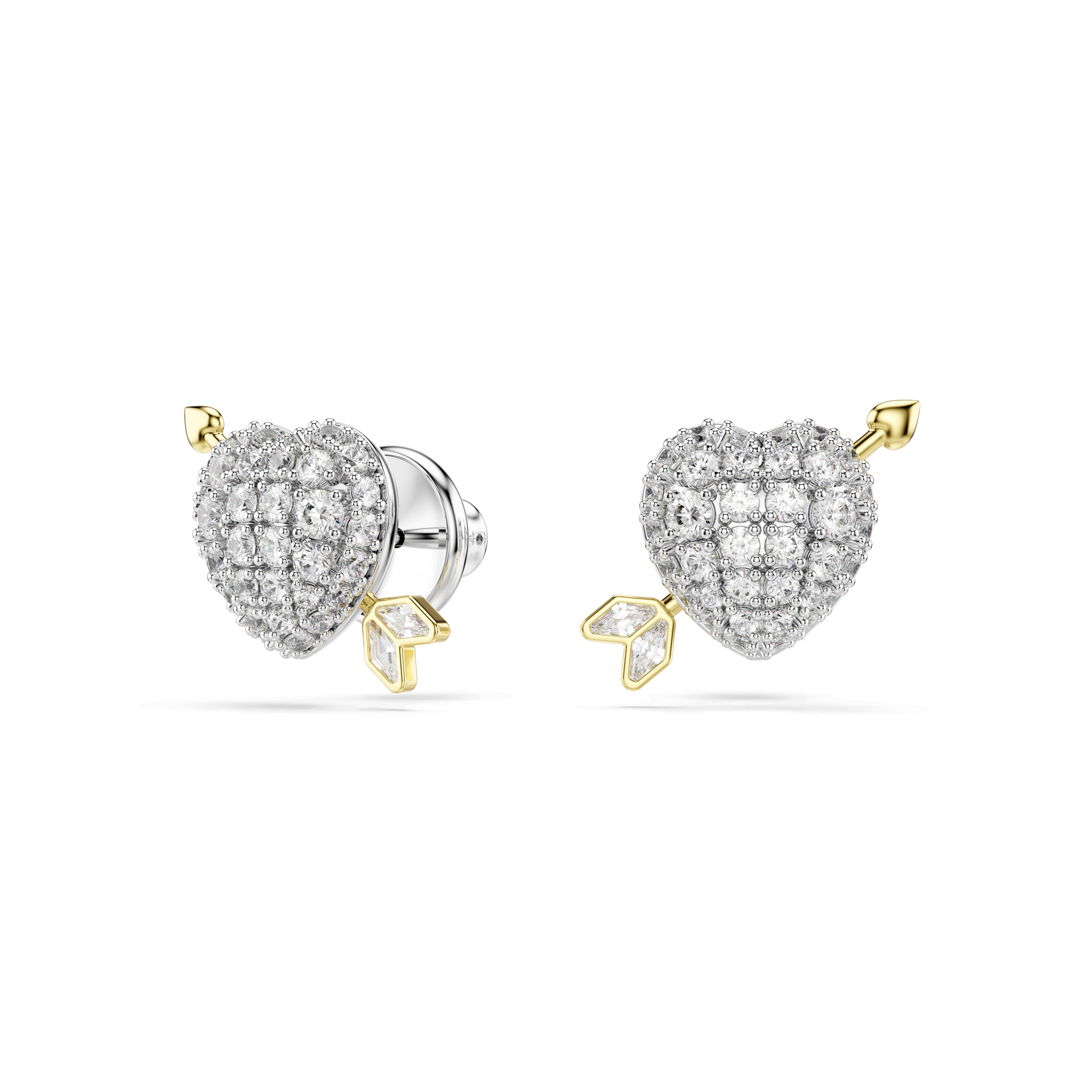 Idyllia stud earrings, Mixed cuts, Heart with arrow, White, Mixed metal finish