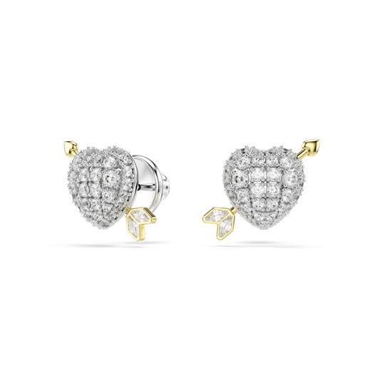 Idyllia stud earrings, Mixed cuts, Heart with arrow, White, Mixed metal finish